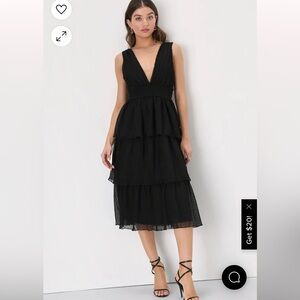 Dreamy Mood Black Textured Swiss Dot Tiered Midi Dress